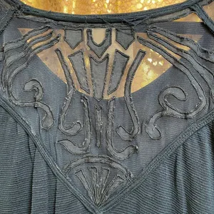 Free People navy blue mesh/lace split back long sleeve tunic style top, S thumbnail 4