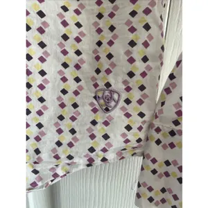 Ariat Western Pearl Snap Shirt Womens M Purple Yellow Diamond Print Cotton Top thumbnail 5
