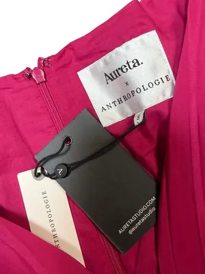 NWT Anthropologie Aureta Pleated Long-Sleeve V-Neck Dress – Raspberry – Small thumbnail 5