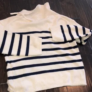 Blue and white striped knit sweater lace up size small thumbnail 4