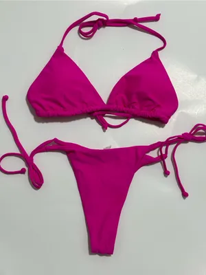 Hot Pink String Bikini Top and Bottom - Women Swim thumbnail 1