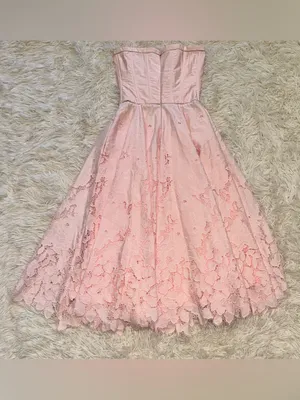NEW HOUSE OF CB Belissa Strapless Broderie Anglaise Midi Pink Dress sz XS thumbnail 8