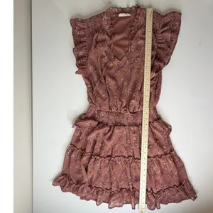 Entro Mauve Floral Smocked Mini Dress Tiered Cottage Boho Romantic Feminine thumbnail 10