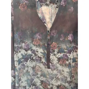 MNG Collection Womens Blouse 8 Multicolor Sheer Floral Button‎ Up Dark Academia thumbnail 4