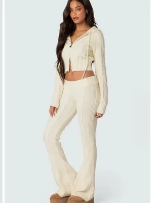 Edikted Ray Cable Stitch Knit Flare Sweater Pants thumbnail 3