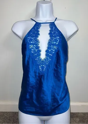 Victoria's Secret Women’s Satin & Lace Blue Top. Size medium thumbnail 1