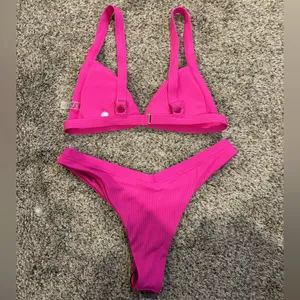 SHEIN Swim Vcay Ribbed Bikini Set Triangle Bra & High Cut Bottom thumbnail 3