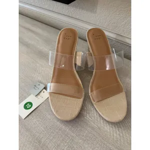 A New Day Womens Clear Double Strap Espadrille Wedge Sandals Tan NWT Size 10 thumbnail 2