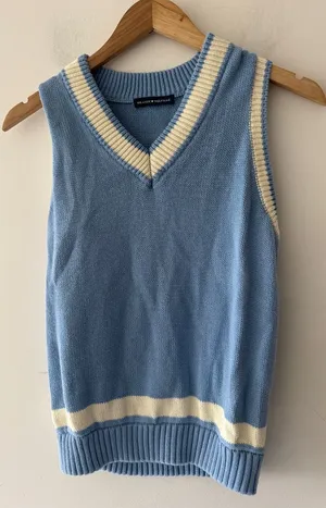 Brandy Melville Blue and White Varsity‎ Stripe Knit Sweater Vest thumbnail 1