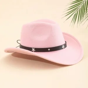 Light‎ Pink Western Cowboy Cowgirl Hat Felt Wide Brim Star Band Unisex Rodeo thumbnail 4