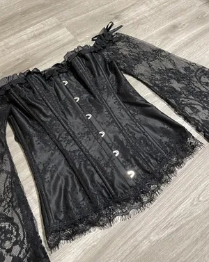 Black Sexy Lace Corset Long Sleeve thumbnail 3