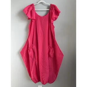 Karen T Design Hot Pink Balloon Bubble Dress Ruffle Midi Boho Flawless‎ OS Plus thumbnail 2