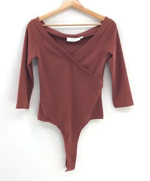 Astr 3/4 Sleeve Wide Neck Bodysuit MARSALA M‎ thumbnail 1