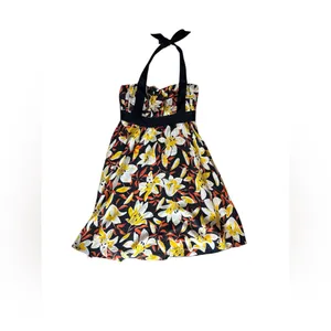 Moulinette Soeurs* Black & Yellow Small Silk Floral‎ Print Halter Neck A-Line 8 thumbnail 5