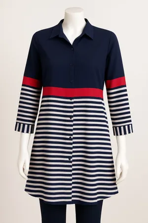 Navy and Red Striped Women's Tunic Blue Size M thumbnail 1