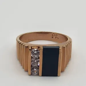 Park Lane Art Deco Gold Tone Onyx & CZ Ring (11) thumbnail 5