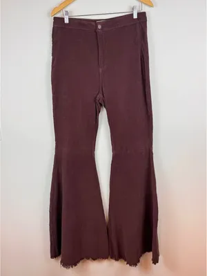 Free People Just Float On Corduroy Flare Pants Plum Size 30 Raw Hem Boho thumbnail 2