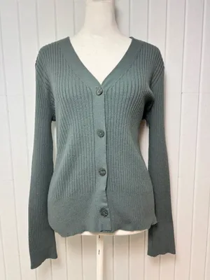 a‎ new day Sage Green Ribbed V-Neck Button Cardigan Size M thumbnail 2
