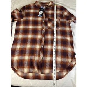 GAP Women's Soft Cotton Flannel Relaxed Fit Brown Plaid Women’s Large thumbnail 9