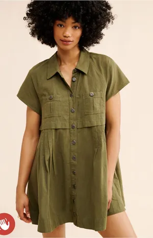 Free People Olive Green Short-Sleeve Button Front Tunic thumbnail 1