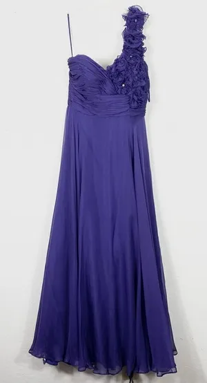 Jovani Purple 100% Silk One Shoulder Formal Gown thumbnail 1