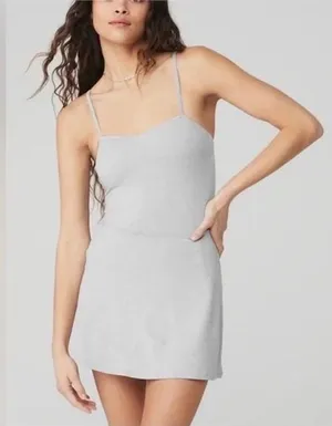 ALO Yoga Gray Spaghetti-Strap mini size Dress with shorts thumbnail 1