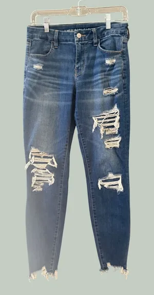American Eagle Curvy High-Rise Jegging Distressed Skinny Jeans Blue 6‎ Long thumbnail 1