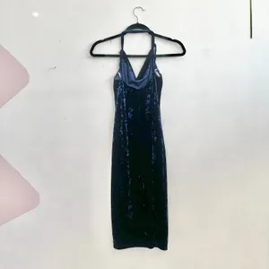 Lulus Blue Crushed Velvet Midi Dress‎ Glam Coquette Wedding Guest Holiday XS thumbnail 2