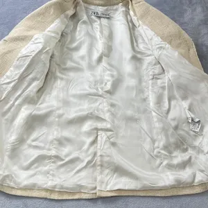 ZARA Textured‎ Cotton Tweed Blazer Jacket Ecru Cream Ivory XL Fully Lined Boho thumbnail 7