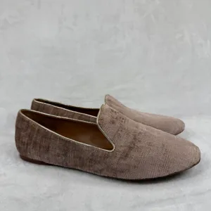 Tory Burch Dusty Rose Velvet Ribbed Smoking Slipper Loafers Gold Trim Flats 9.5‎ thumbnail 4