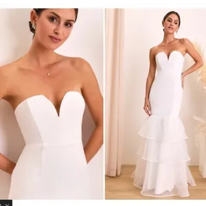 LULU's Bridal Wedding Chic Sexy Bustier Organza Tiered Ruffles Maxi Gown thumbnail 2