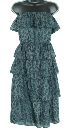 Rebecca Taylor Womens Dress Silk Leopard Strapless Ruffle Tiered Size 2 FA thumbnail 1