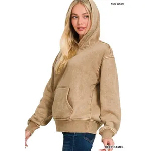 Zenana Outfitters Fleece Acid Wash Kangaroo‎ Pocket Hoodie thumbnail 3