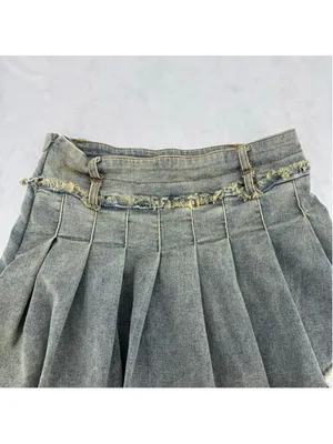 Denim Pleated Mini Skirt Asymmetric Fringed Hem AElfric Eden Sz Small Y2K Inspo thumbnail 6