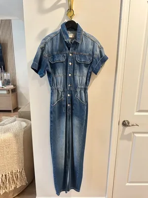 FREE PEOPLE Marci Denim Jumpsuit in Wash Sapphire Blue Size X-Small thumbnail 4