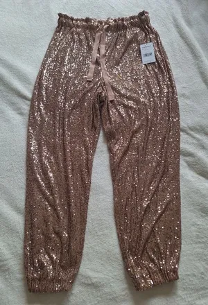 NWT Free People Morelia Sequin Joggers Pants M Rose Gold Bronze Holiday Party thumbnail 1