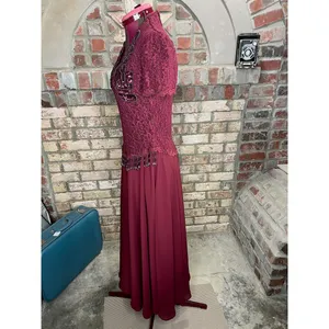 formal dress prom maroon wine red lace beaded fringe thumbnail 8