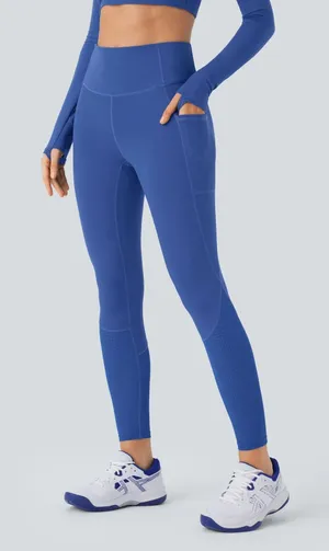 Halara SoftlyZero SoCinched Tummy Control Perforated 7/8 Leggings Beau Blue S thumbnail 1