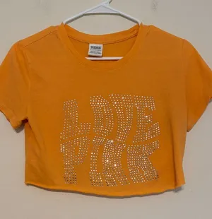 VS PINK Victoria's Secret Yellow Love Pink Embellished Rhinestone Crop Top Sz XS thumbnail 1