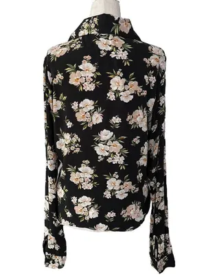 Oak + Fort Black Floral Shirt Women Top Size Medium | 62-60 thumbnail 2