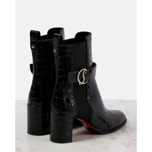 Christian Louboutin Croc Embossed Chelsea Boot 70 Calf Leather in‎ Black Size 37 thumbnail 10