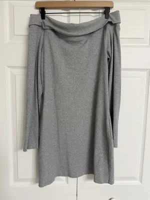 PINK Victorias Secret Off-Shoulder Long Sleeve Bodycon Dress in Light Gray XL thumbnail 2