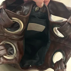 Bag Dark Brown Leather Shoulder Bag with Silver Grommet Detail by Mirror Mirror thumbnail 5