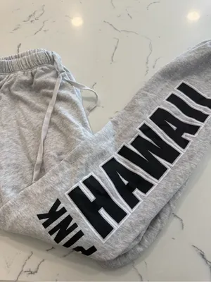 PINK Victoria's Secret Light Gray Joggers with Black 'HAWAII' Lettering thumbnail 2