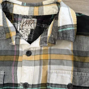 Y2k skater Kirra Women Plaid Flannel Button Down Shirt Gray Yellow Cotton Size M thumbnail 2