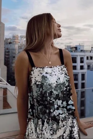 ZARA Sequin Silver Mini Dress thumbnail 1