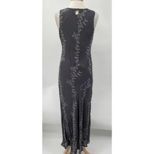 Vintage Y2k Maxi Slip Dress Sleeveless Keyhole Back Floral Vine Pattern Gray M thumbnail 5