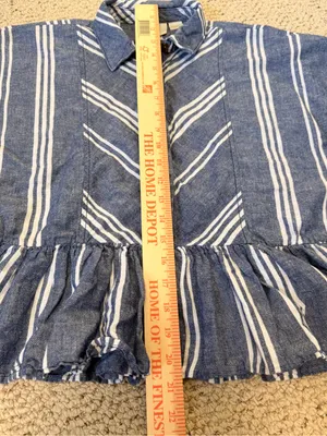 Anthropologie Maeve Allison Flounced‎ Button Down Blouse XS Linen Cotton Striped thumbnail 8