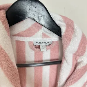NORDSTROM Stripe Hydrocotton Terry Robe in Pink Peachskin White Stripe Large thumbnail 5