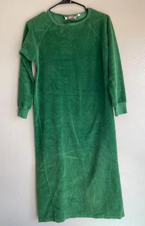 Vintage Liz Claiborne Velvet Green long-sleeve green velour midi dress featuring thumbnail 1